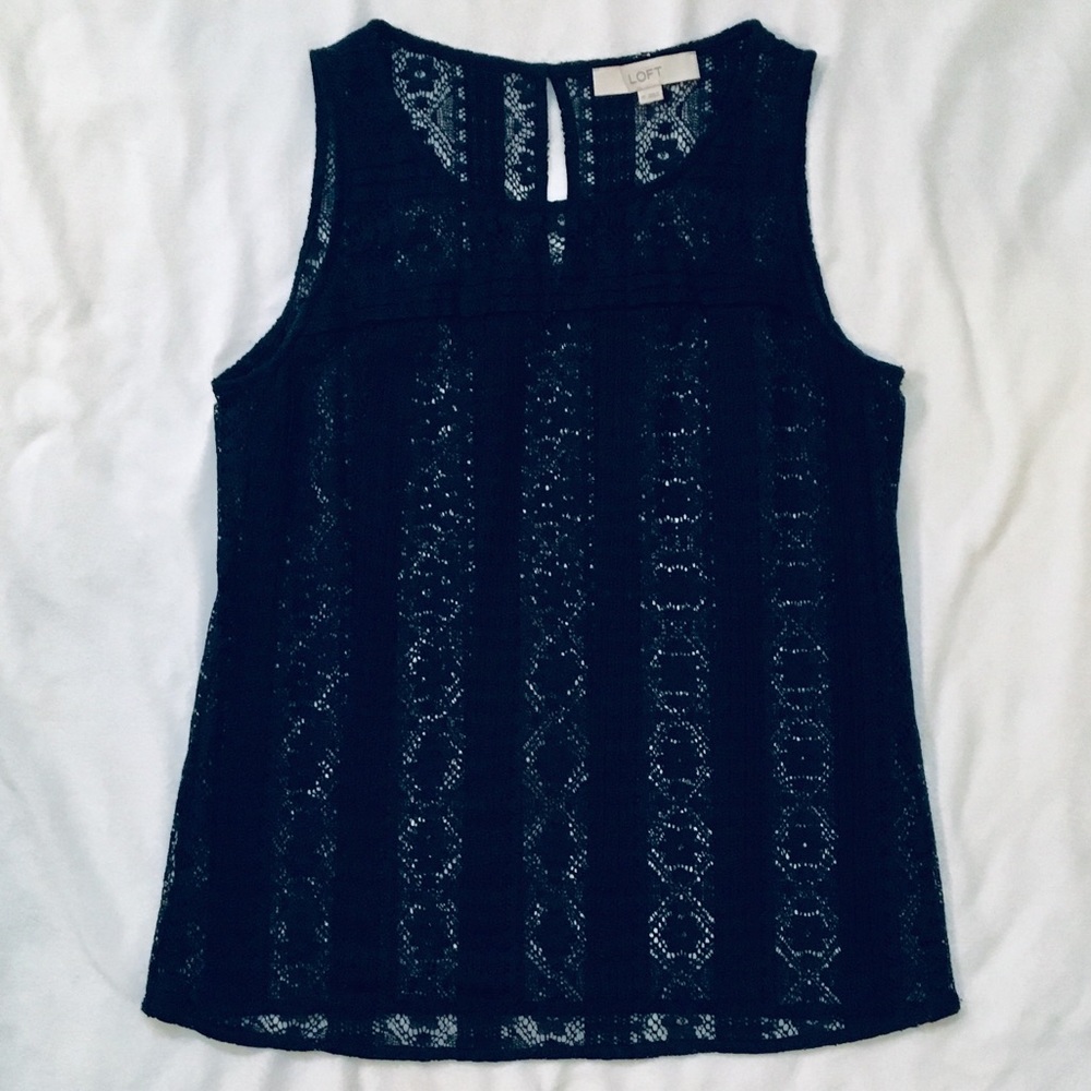 LOFT Navy Lace Sleeveless Top
